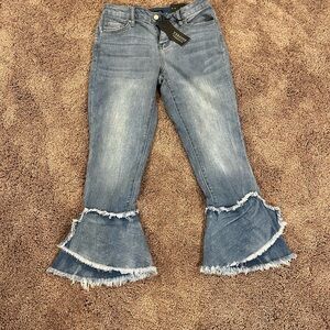 Versona Blue Flare Jeans with Frayed Hem